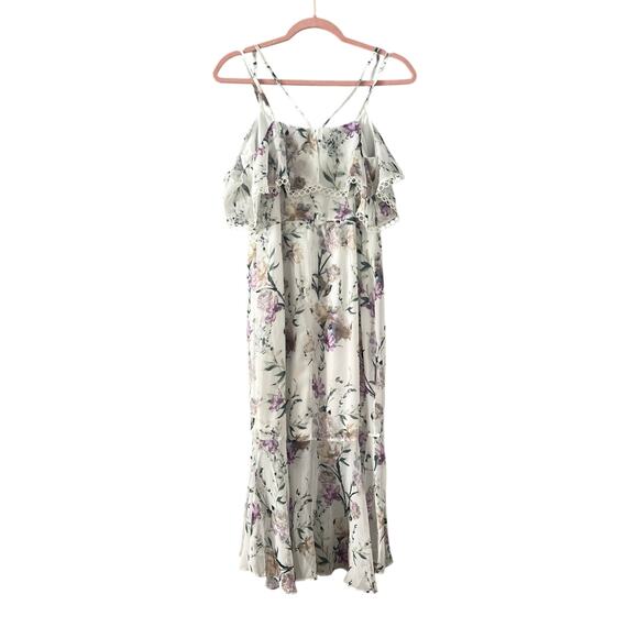 Hope & Ivy Cold Shoulder Floral Midi Dress Size 10 NWT White Floral - Picture 2 of 5